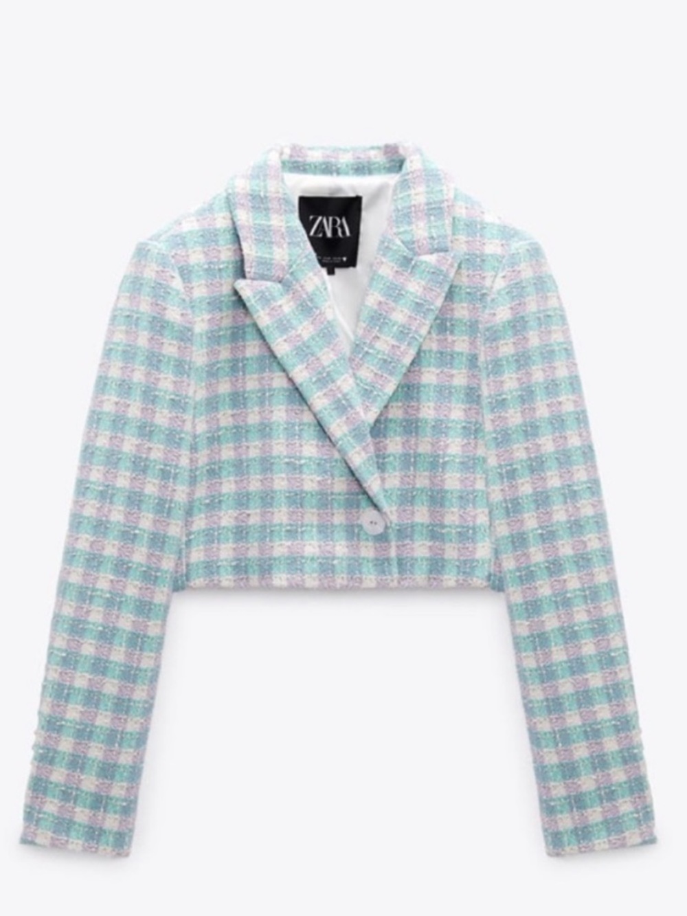 Zara Texture Tweed Cropped Blazer Pastel Small
